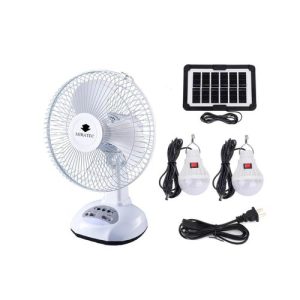 Miratec 12 Inches AC/DC Solar Rechargeable Fan With Panel & 2 Bulbs